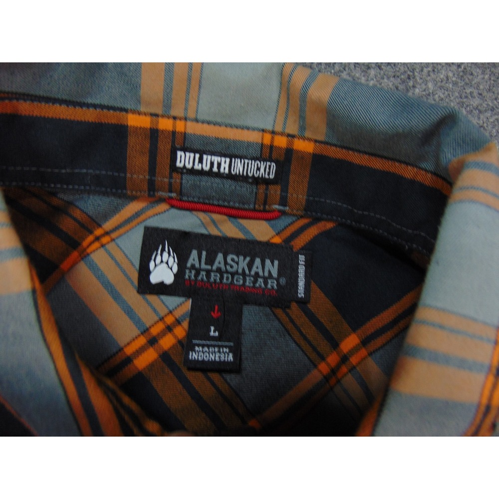 Duluth Alaskan Hardgear Shirt Mens Large Untucked‎ Plaid Button Down Orange Blue - Picture 7 of 8